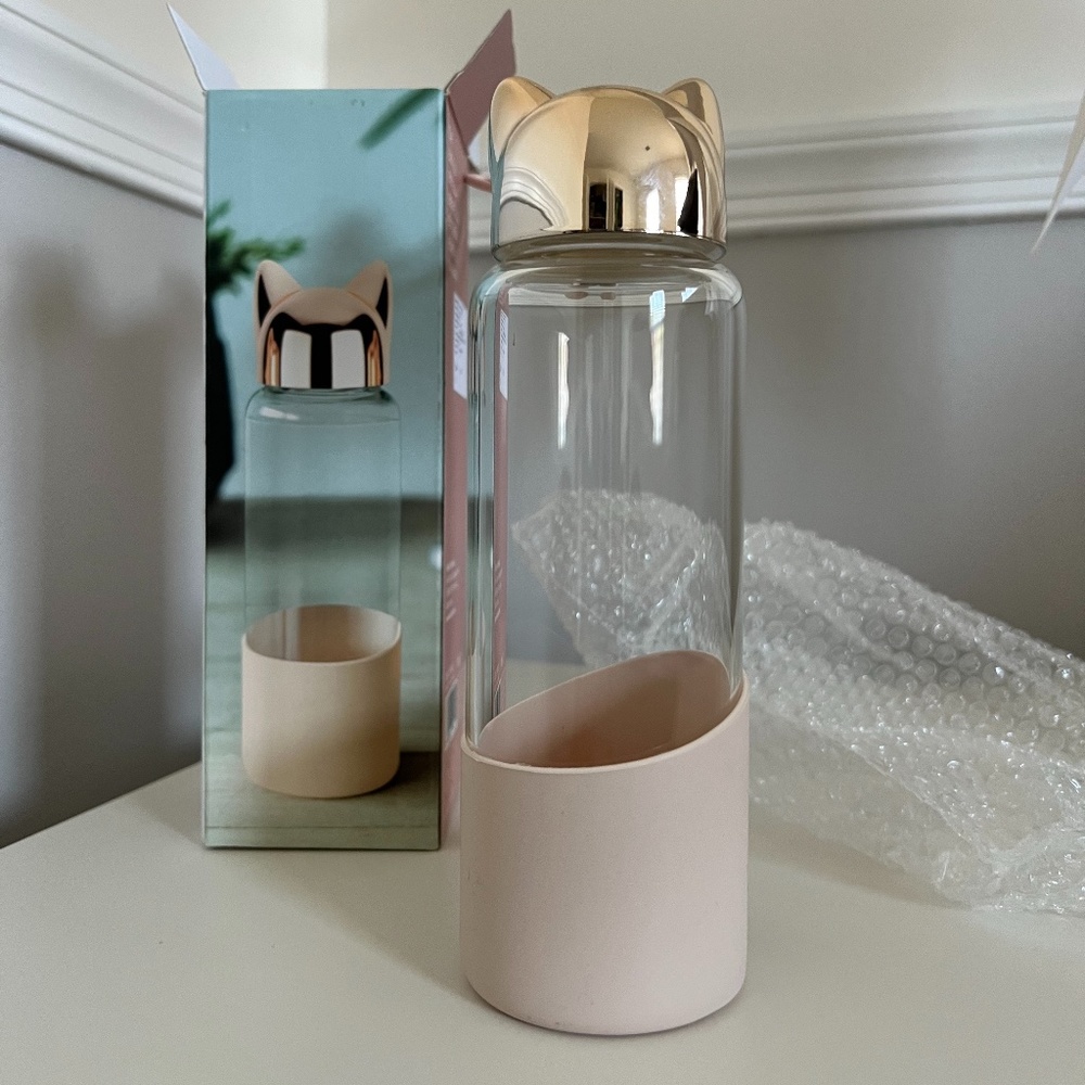 Pink Cat Glass Bottle Designed by Balvi